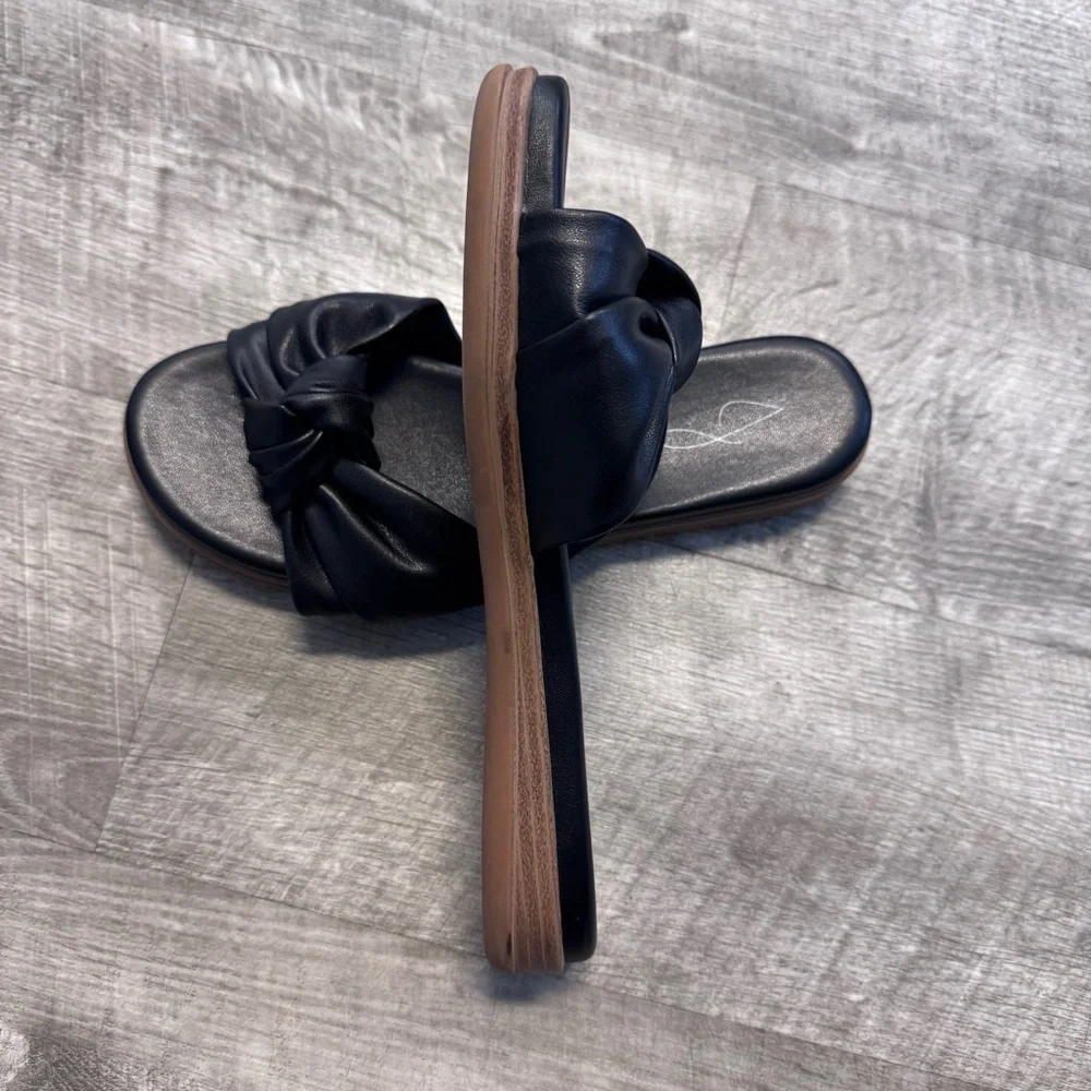 Joie Cecilia Knotted Slip On Sandal Black Leather Womens Sz. 7